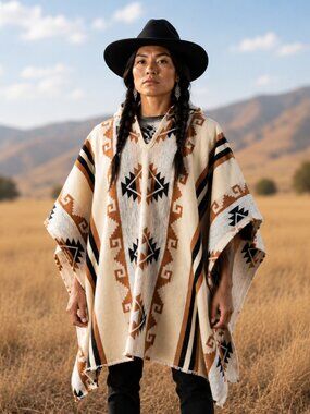 Unisex Hooded Wool Poncho - 100% Andean Highland Wool - Handwoven Aztec Coat